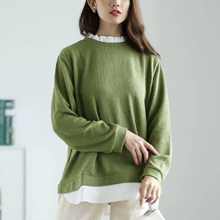 大きいサイズ レディース フリル襟フェイクレイヤードプルオーバー　cpdai-659257