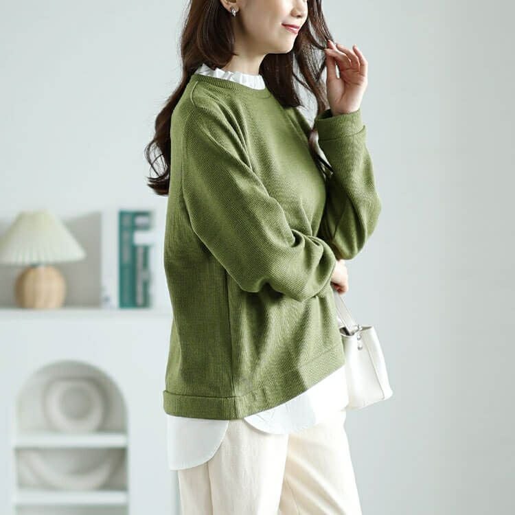 大きいサイズ レディース フリル襟フェイクレイヤードプルオーバー　cpdai-659257