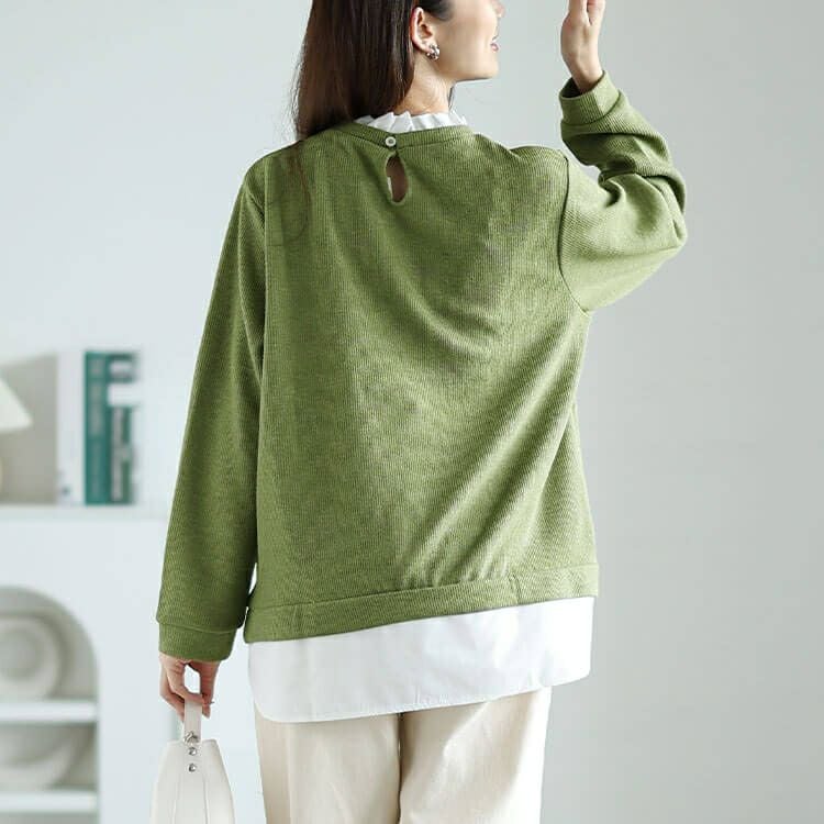 大きいサイズ レディース フリル襟フェイクレイヤードプルオーバー　cpdai-659257