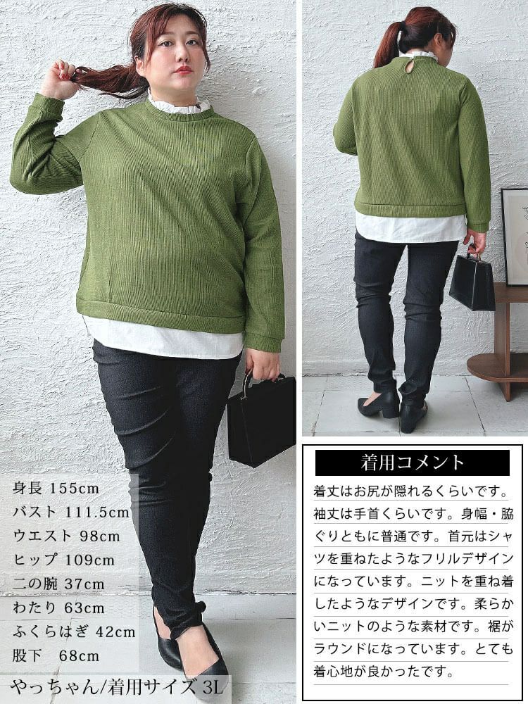 大きいサイズ レディース フリル襟フェイクレイヤードプルオーバー　cpdai-659257