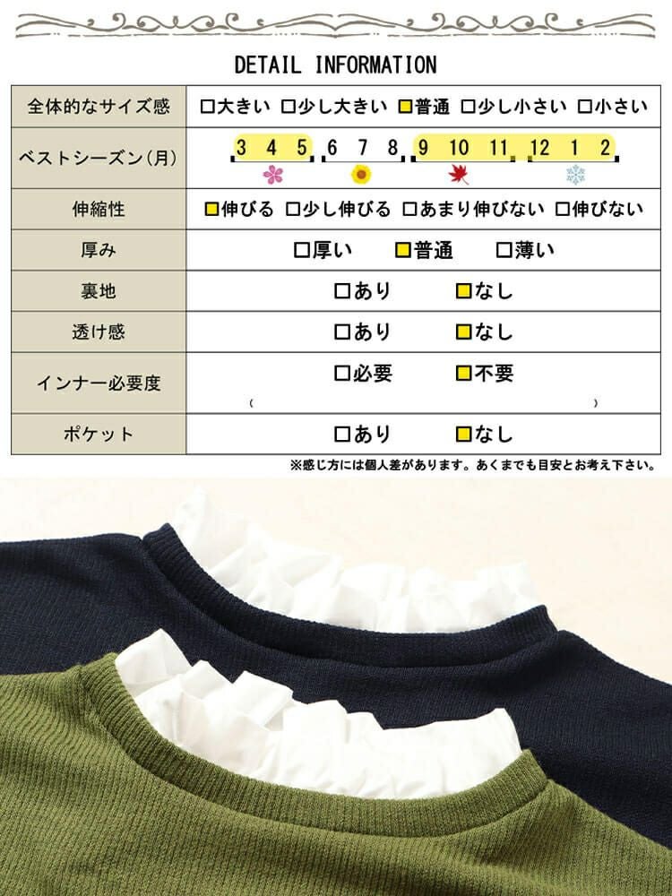 大きいサイズ レディース フリル襟フェイクレイヤードプルオーバー　cpdai-659257