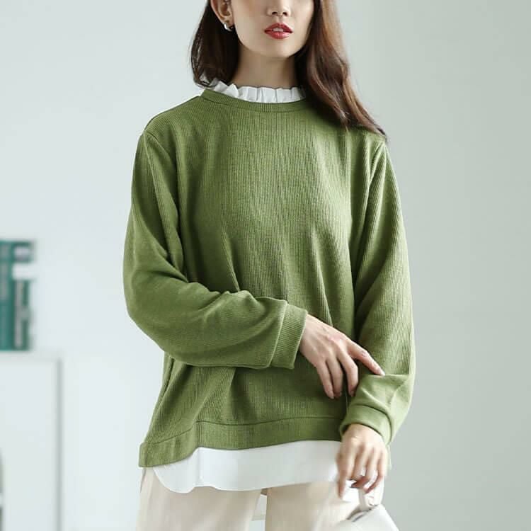 大きいサイズ レディース フリル襟フェイクレイヤードプルオーバー　cpdai-659257 ライトグリーン