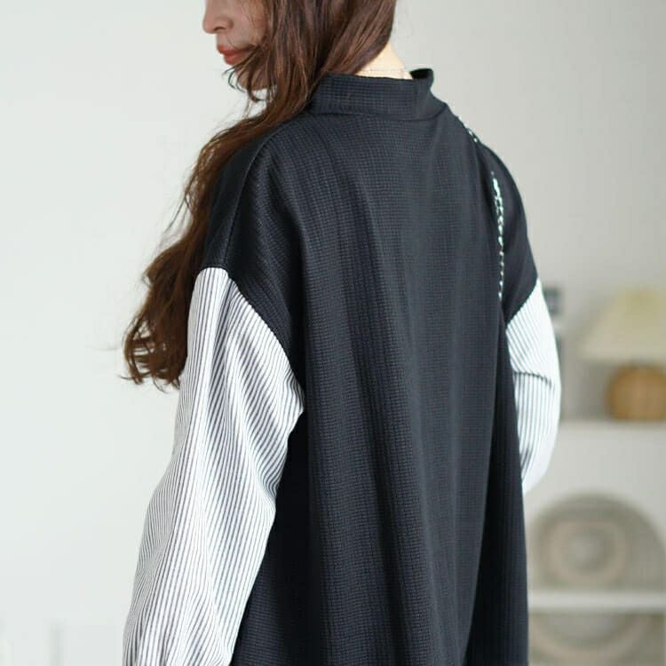 大きいサイズ レディース ストライプシャツフェイクベストチュニック　cpdai-659256