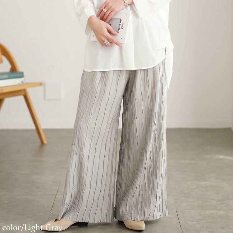 大きいサイズ レディース ウェーブタックラメワイドパンツ　plan-450016
