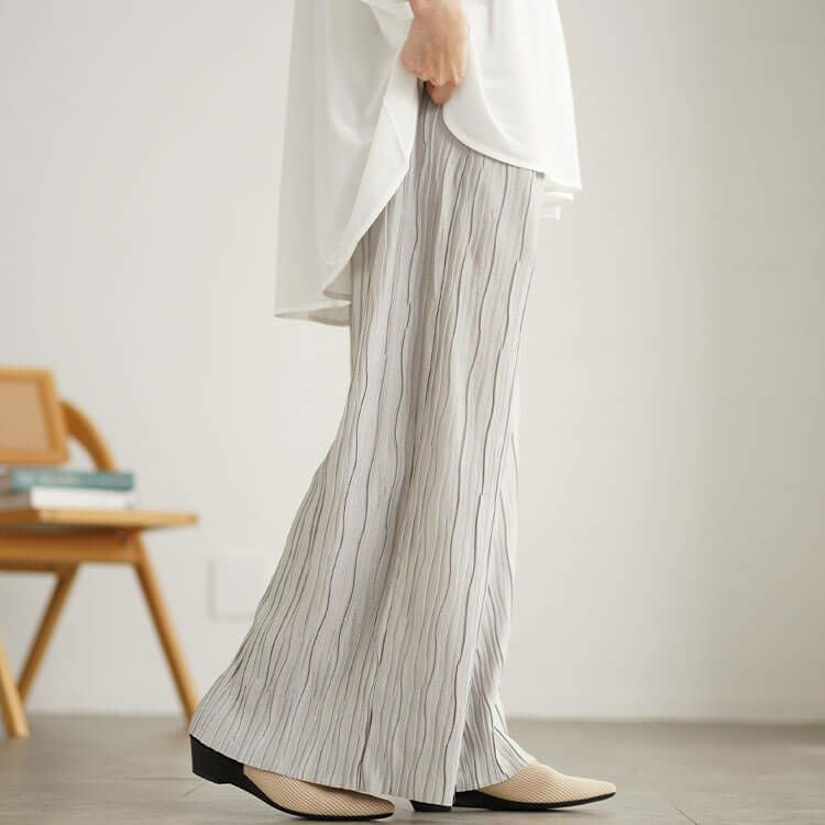 大きいサイズ レディース ウェーブタックラメワイドパンツ　plan-450016