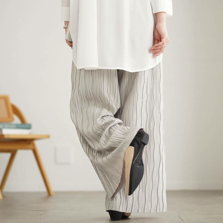 大きいサイズ レディース ウェーブタックラメワイドパンツ　plan-450016