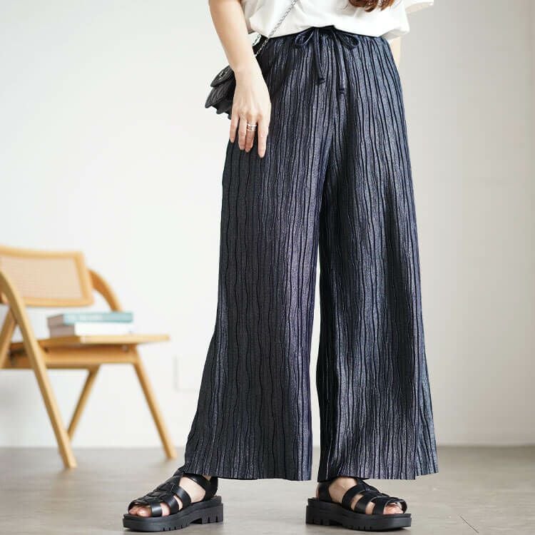 大きいサイズ レディース ウェーブタックラメワイドパンツ　plan-450016