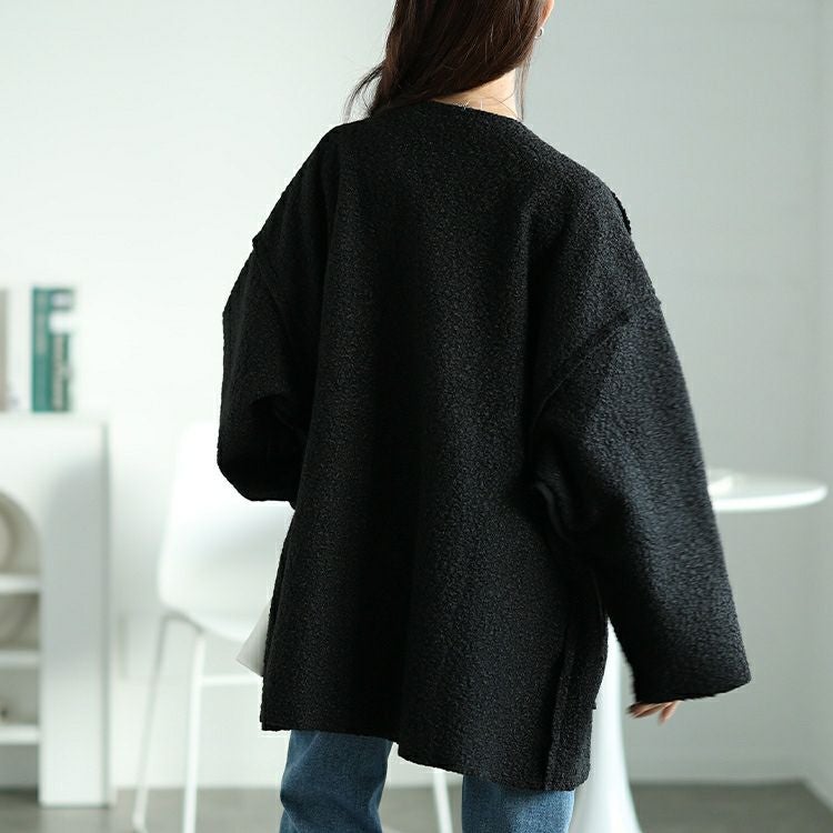 大きいサイズ レディース ビッグポケットブークレトッパーカーディガン　plan-360015