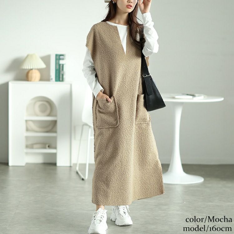 大きいサイズ レディース 深キーネックブークレジャンパースカート　plan-360014