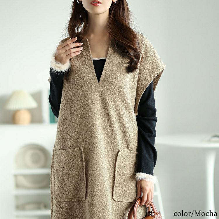 大きいサイズ レディース 深キーネックブークレジャンパースカート　plan-360014