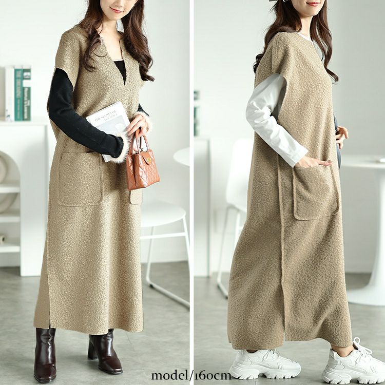 大きいサイズ レディース 深キーネックブークレジャンパースカート　plan-360014