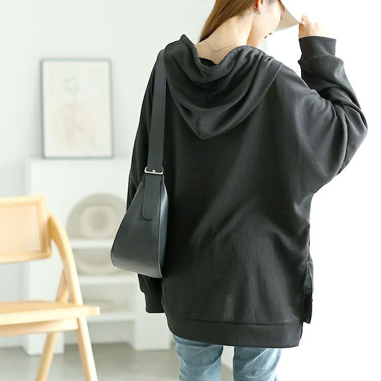 大きいサイズ レディース ワッフルオーバーサイズパーカー　goldy-1587