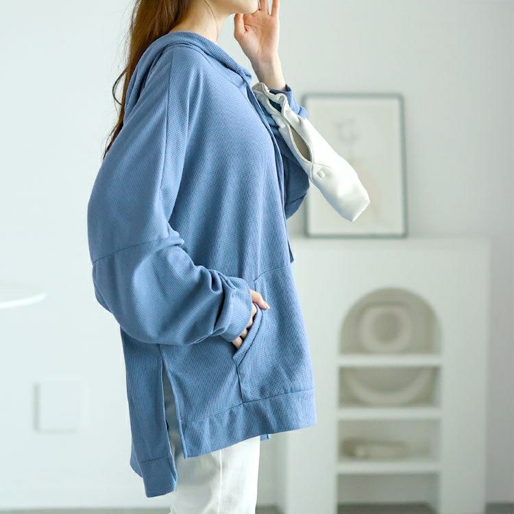 大きいサイズ レディース ワッフルオーバーサイズパーカー　goldy-1587