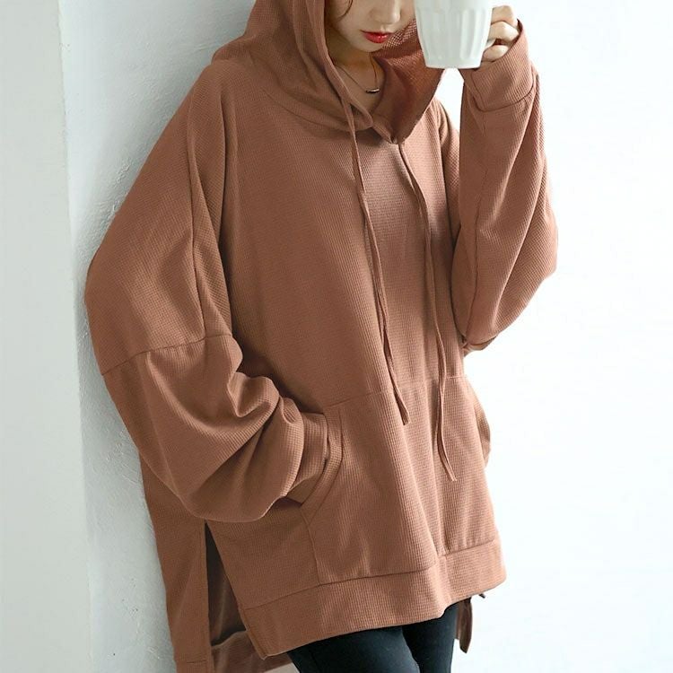 大きいサイズ レディース ワッフルオーバーサイズパーカー　goldy-1587