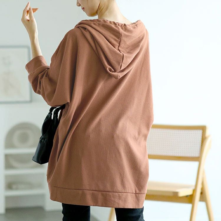 大きいサイズ レディース ワッフルオーバーサイズパーカー　goldy-1587