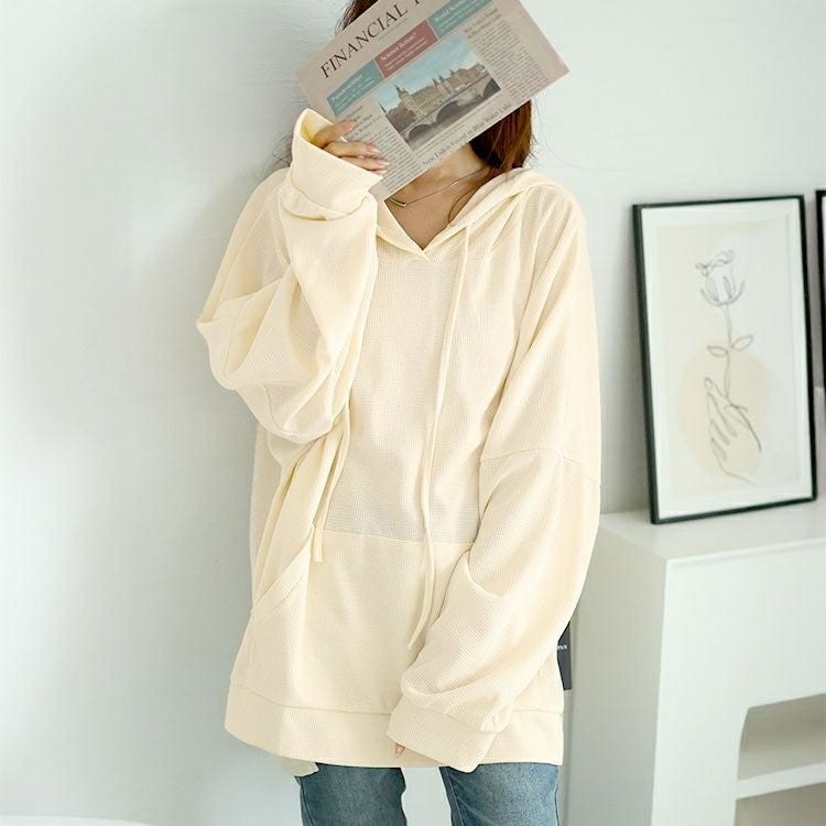 大きいサイズ レディース ワッフルオーバーサイズパーカー　goldy-1587