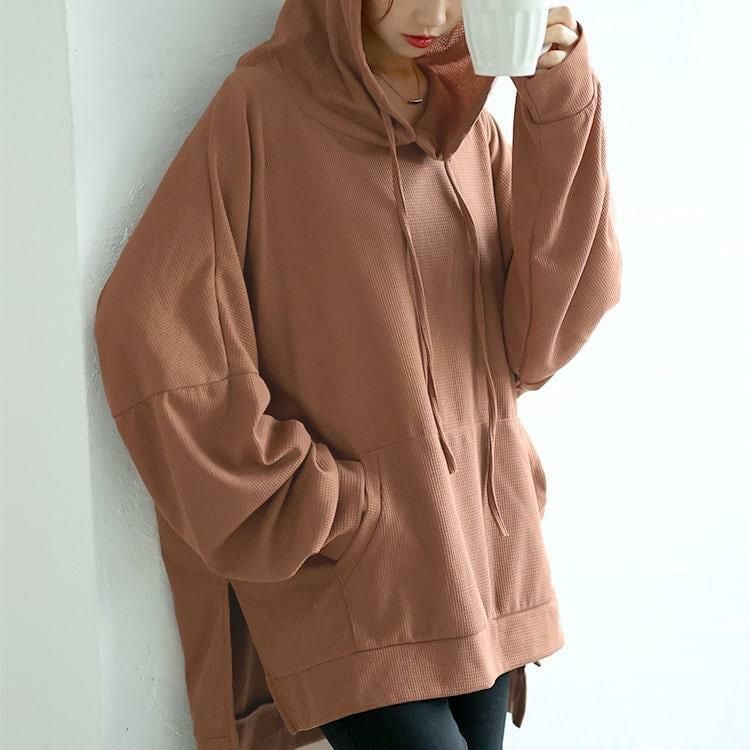 大きいサイズ レディース ワッフルオーバーサイズパーカー　goldy-1587 ブラウン