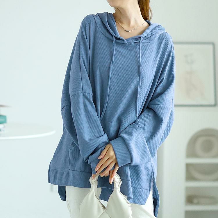 大きいサイズ レディース ワッフルオーバーサイズパーカー　goldy-1587 ブルー