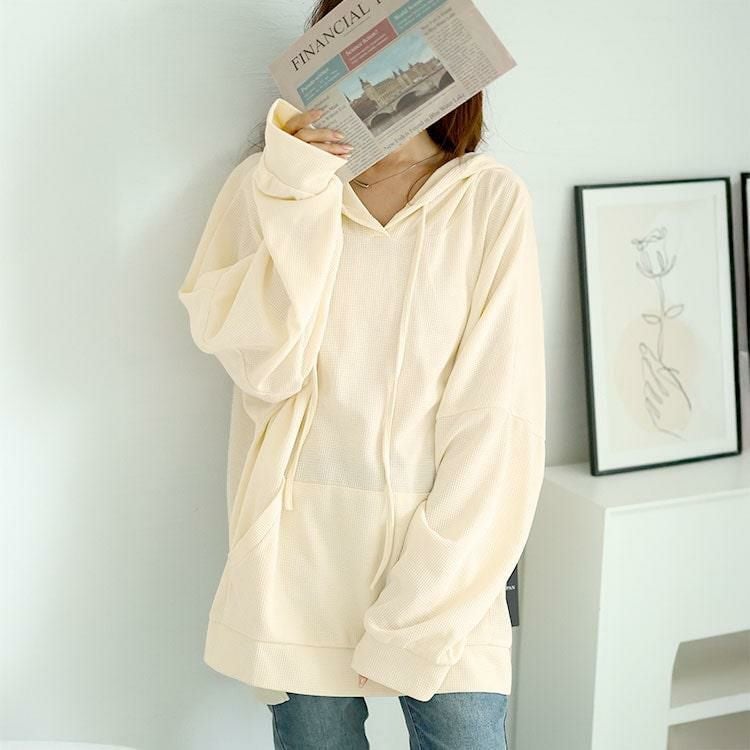 大きいサイズ レディース ワッフルオーバーサイズパーカー　goldy-1587 ベージュ