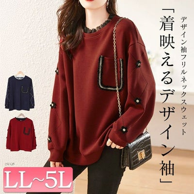 大きいサイズ レディース デザイン袖フリルネックスウェット　goldy-1599