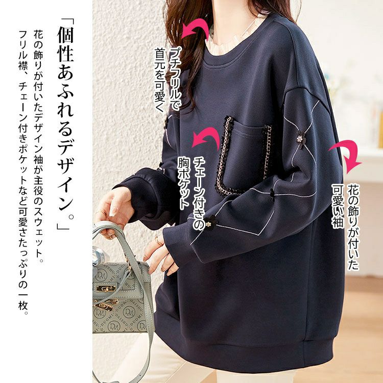 大きいサイズ レディース デザイン袖フリルネックスウェット　goldy-1599