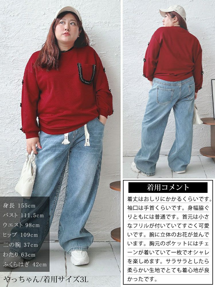 大きいサイズ レディース デザイン袖フリルネックスウェット　goldy-1599