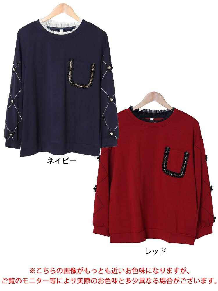 大きいサイズ レディース デザイン袖フリルネックスウェット　goldy-1599