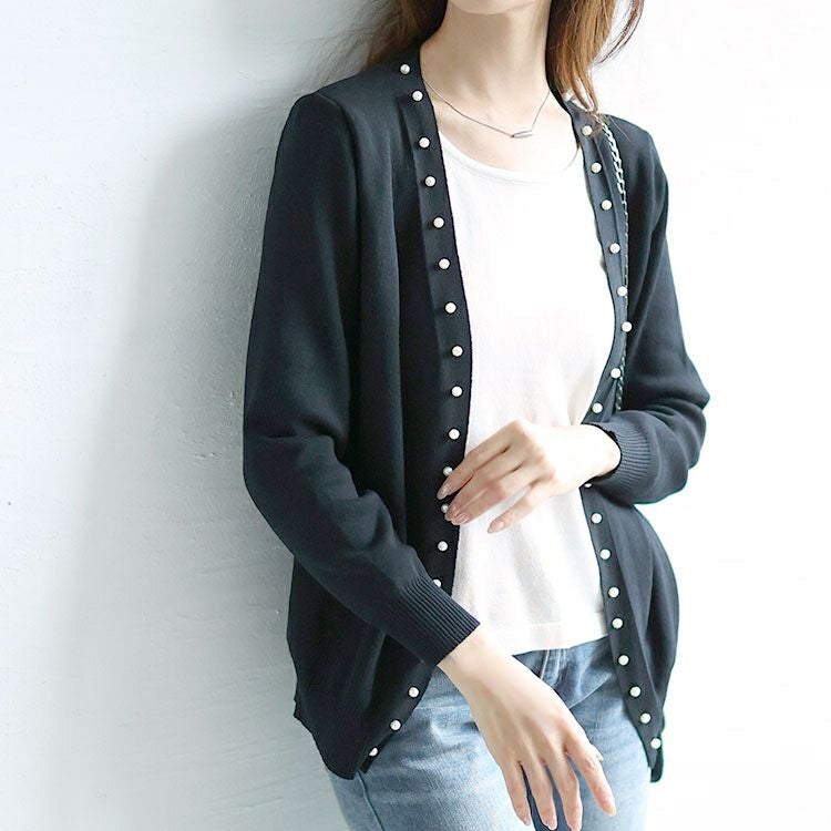 大きいサイズ レディース カーディガン重ね着風ニットトップス　goldy-1567