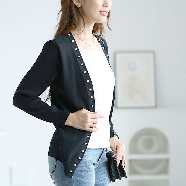 大きいサイズ レディース カーディガン重ね着風ニットトップス　goldy-1567