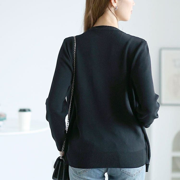 大きいサイズ レディース カーディガン重ね着風ニットトップス　goldy-1567