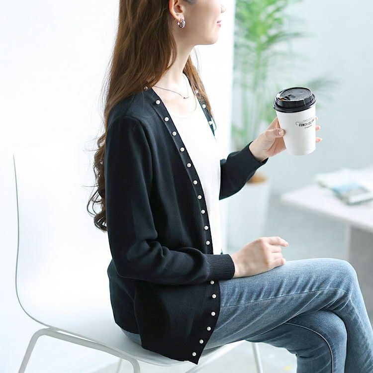 大きいサイズ レディース カーディガン重ね着風ニットトップス　goldy-1567