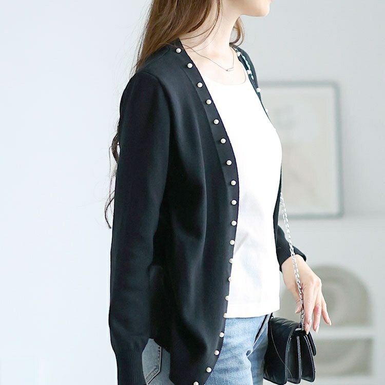 大きいサイズ レディース カーディガン重ね着風ニットトップス　goldy-1567