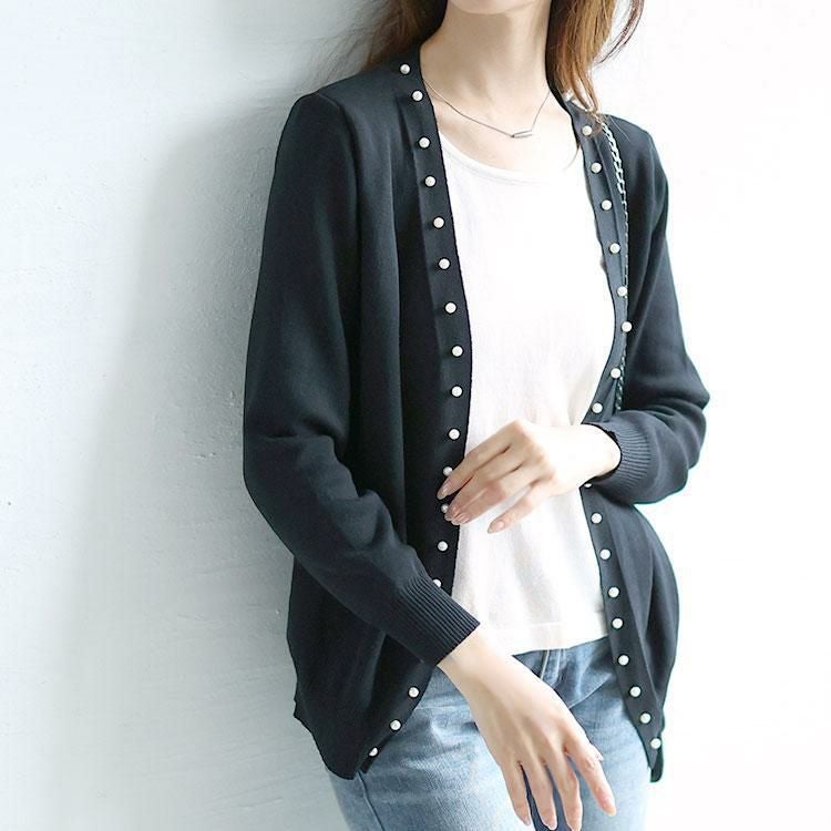 大きいサイズ レディース カーディガン重ね着風ニットトップス　goldy-1567 ブラック