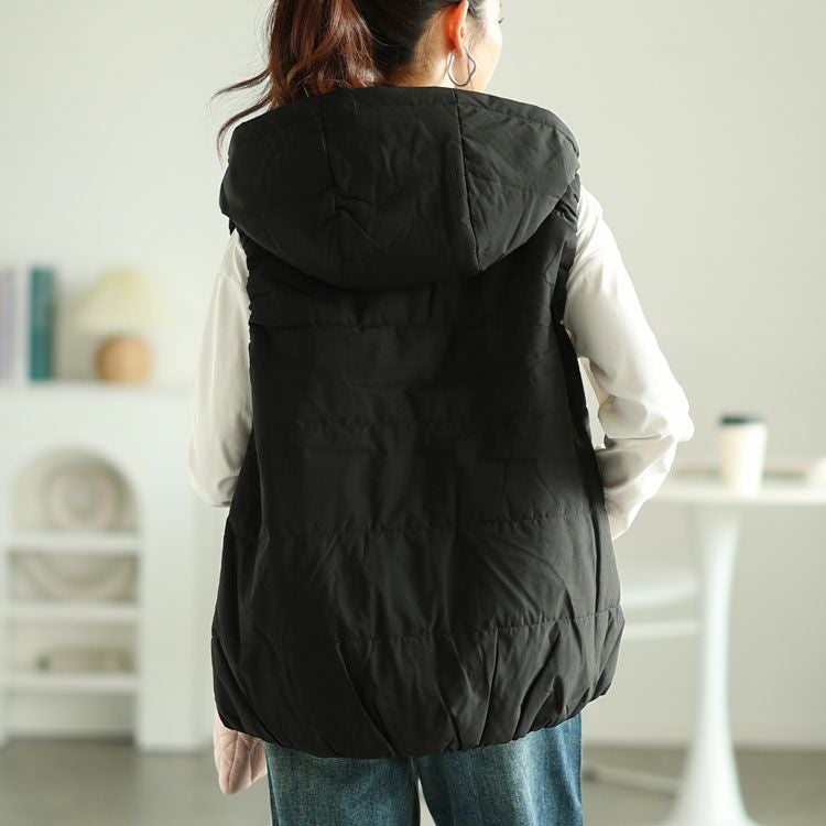 大きいサイズ レディース 防風撥水フード取り外し中綿ベスト　mnfk-548712
