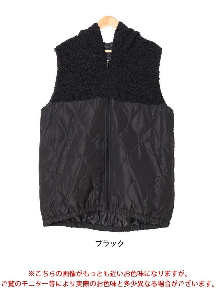 大きいサイズ レディース ボアフード切り替えキルティングロングベスト　kt-7843104