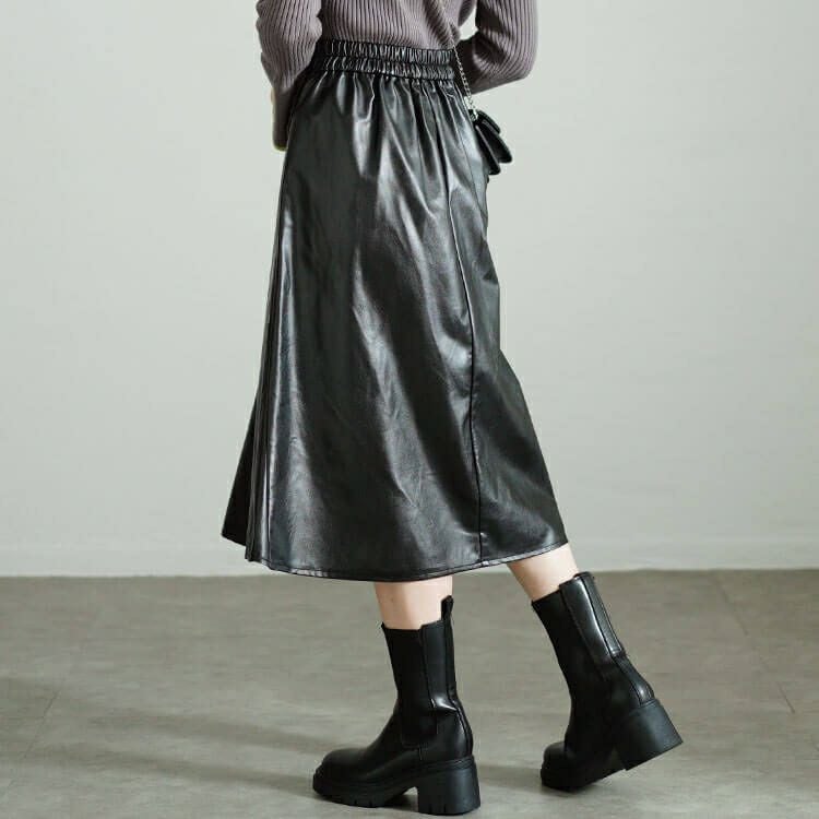 大きいサイズ レディース フェイクレザーミモレ丈マーメイドスカート　tog-1012