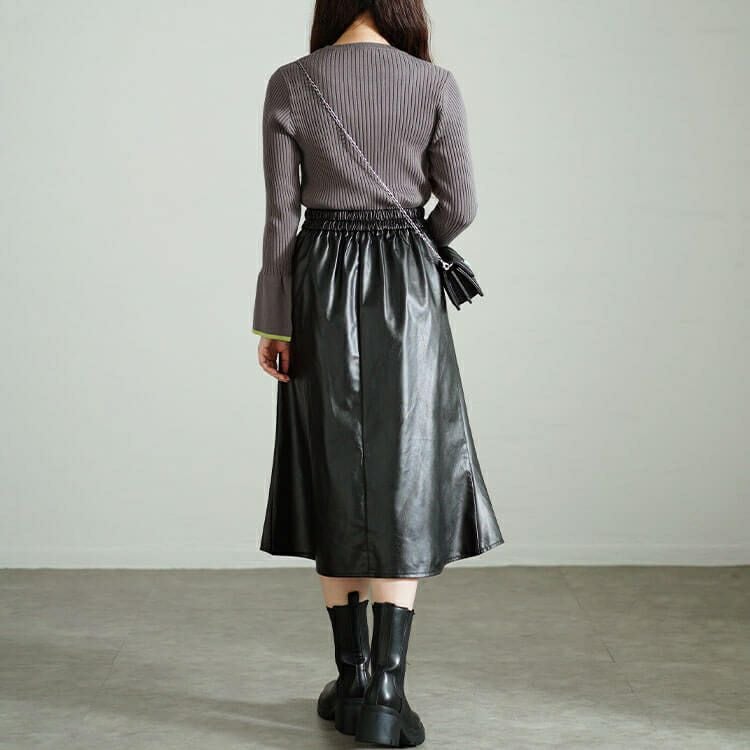 大きいサイズ レディース フェイクレザーミモレ丈マーメイドスカート　tog-1012
