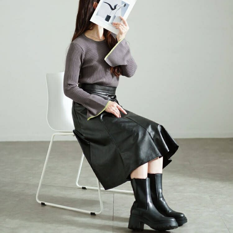 大きいサイズ レディース フェイクレザーミモレ丈マーメイドスカート　tog-1012