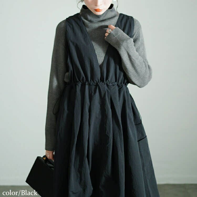 大きいサイズ レディース 深Vネックバックベルトジャンパースカート　nw-24040