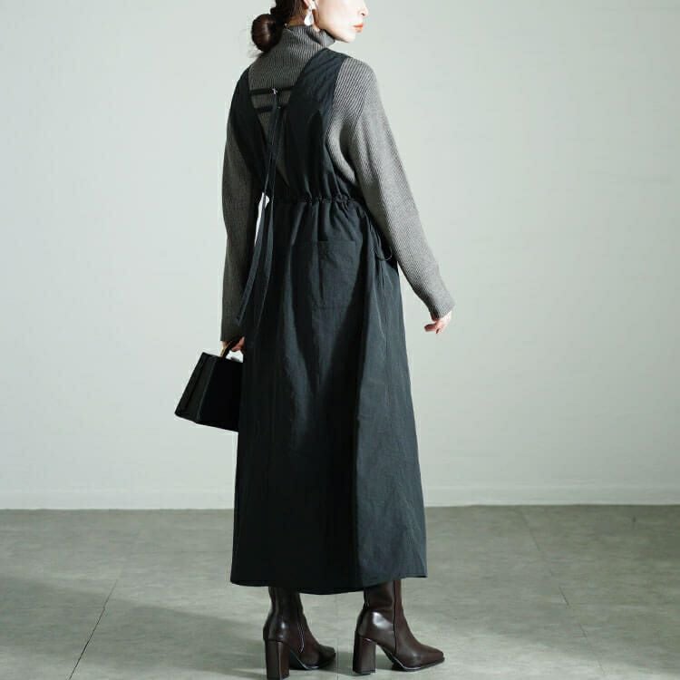 大きいサイズ レディース 深Vネックバックベルトジャンパースカート　nw-24040