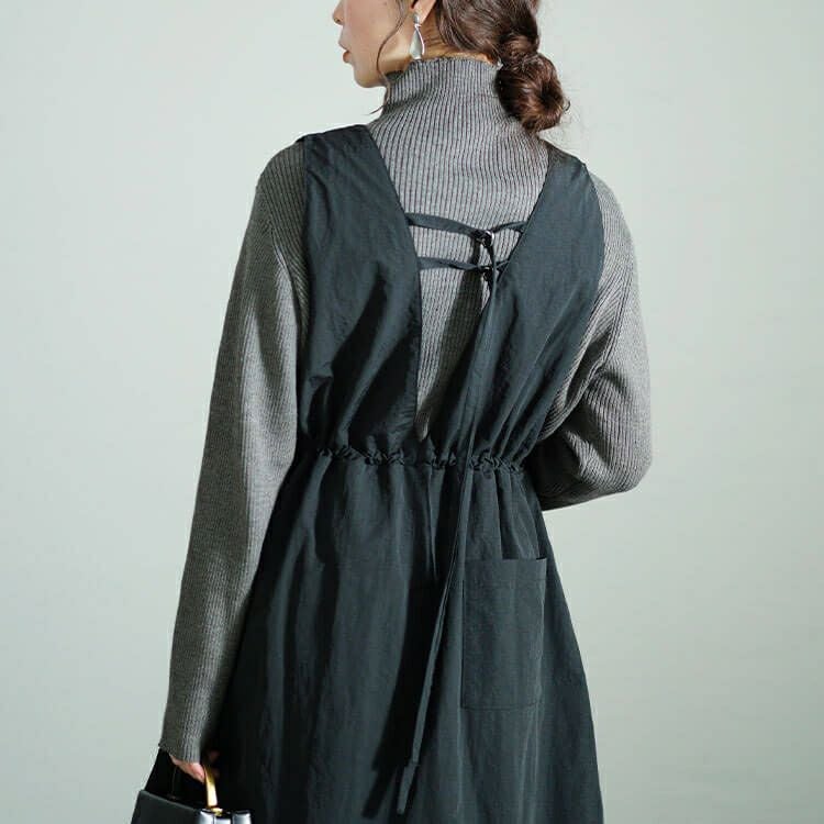 大きいサイズ レディース 深Vネックバックベルトジャンパースカート　nw-24040