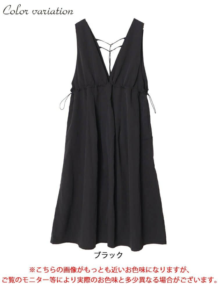 大きいサイズ レディース 深Vネックバックベルトジャンパースカート　nw-24040