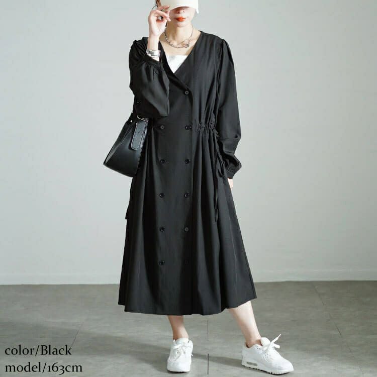 大きいサイズ レディース タックスリーブダブルボタンワンピース　nw-24039