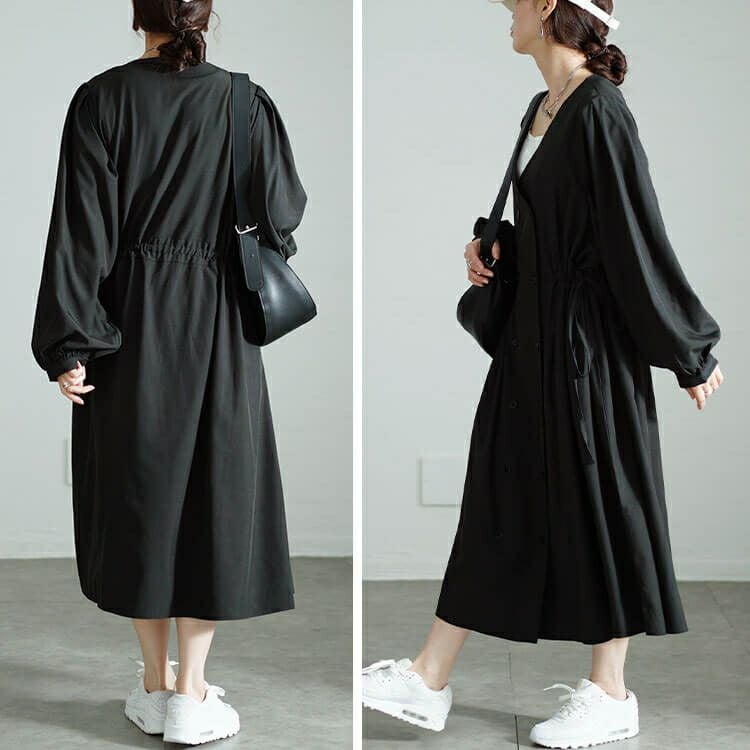 大きいサイズ レディース タックスリーブダブルボタンワンピース　nw-24039