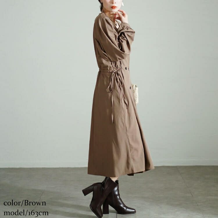 大きいサイズ レディース タックスリーブダブルボタンワンピース　nw-24039