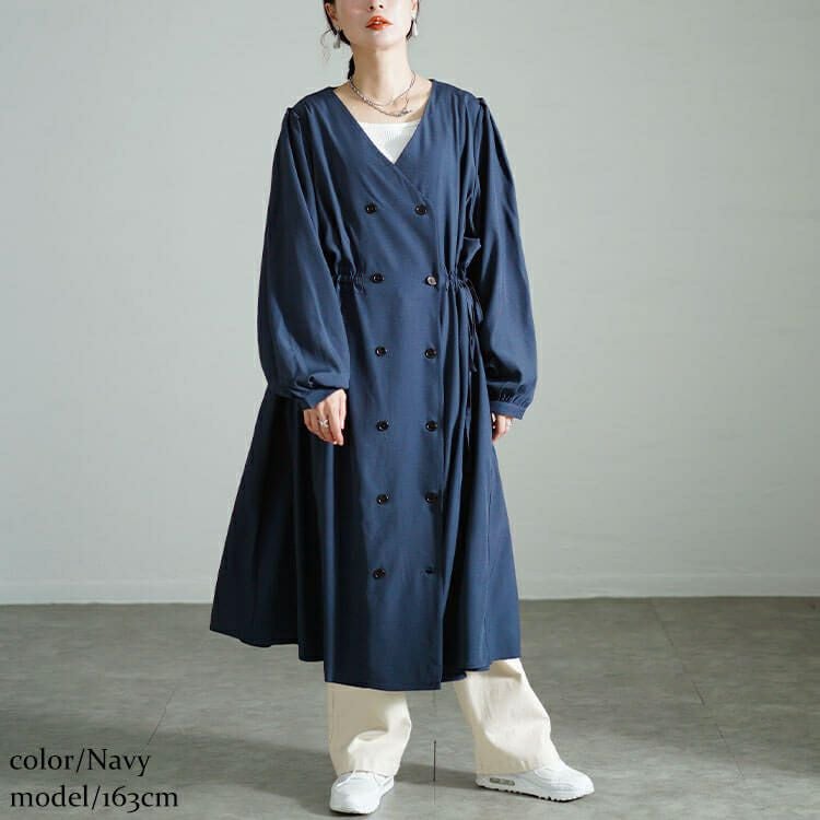 大きいサイズ レディース タックスリーブダブルボタンワンピース nw