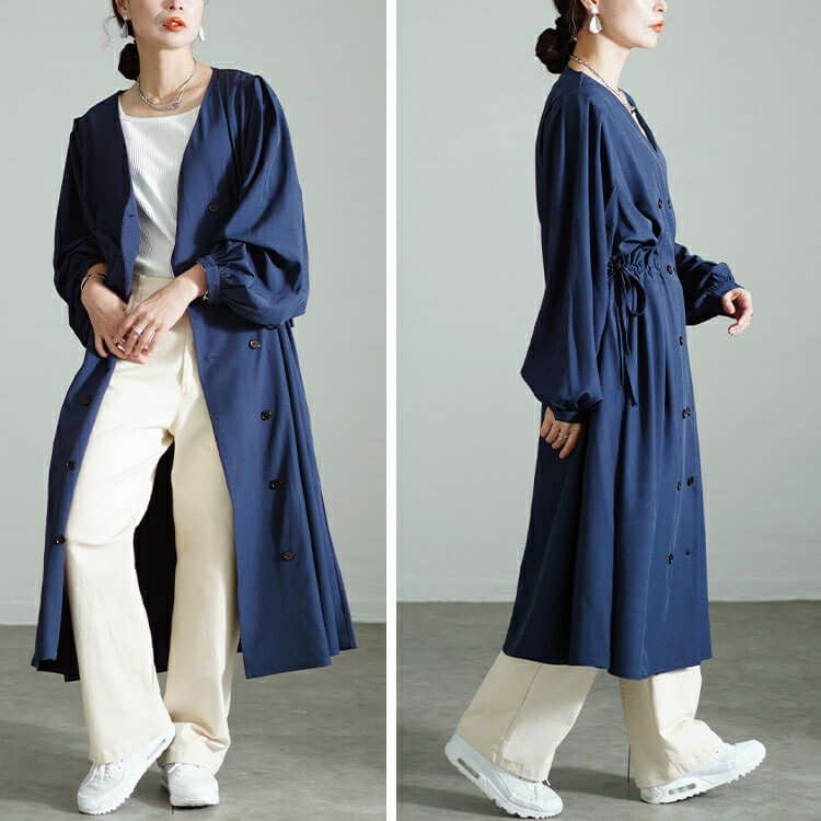 大きいサイズ レディース タックスリーブダブルボタンワンピース　nw-24039