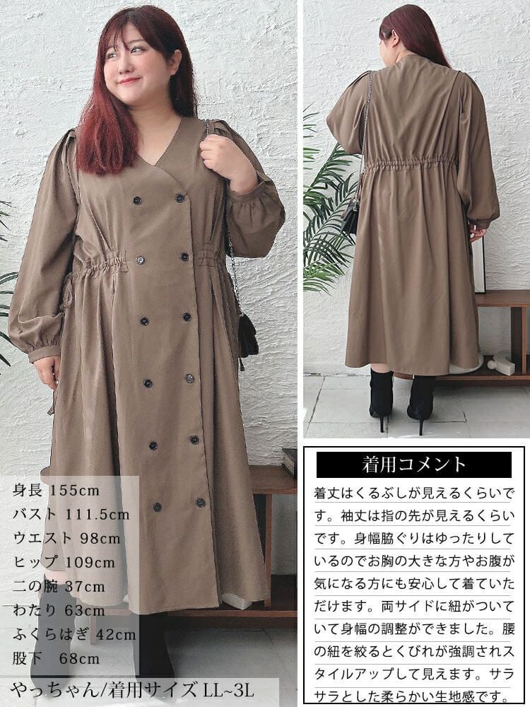 大きいサイズ レディース タックスリーブダブルボタンワンピース nw