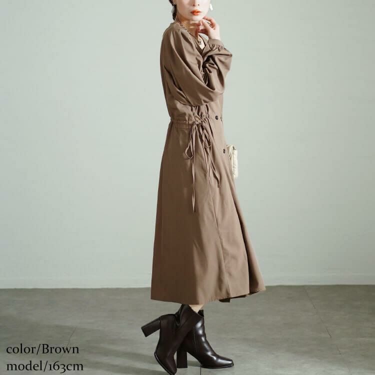 大きいサイズ レディース タックスリーブダブルボタンワンピース　nw-24039 ブラウン