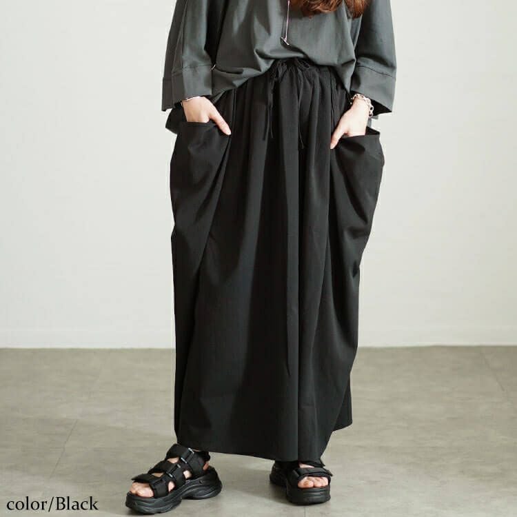 大きいサイズ レディース ビッグポケット変形ドレープスカート　nw-24037
